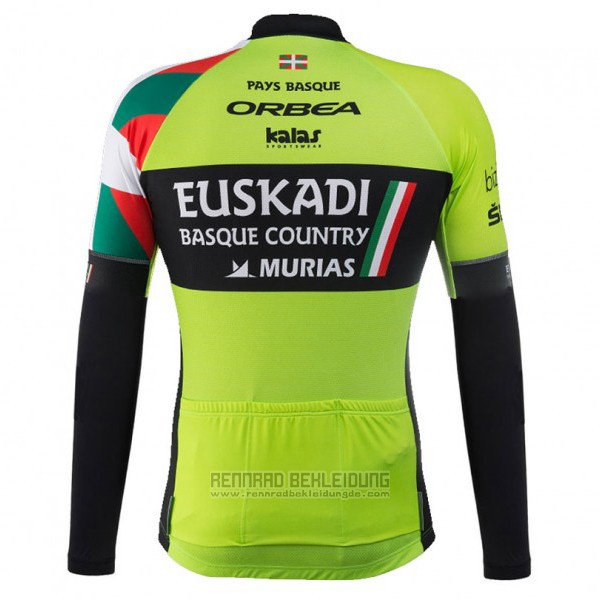 2017 Fahrradbekleidung Euskadi Shwarz und Grun Trikot Langarm und Tragerhose